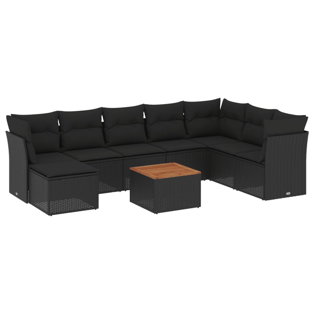sofasæt til haven 9 dele med hynder polyrattan sort