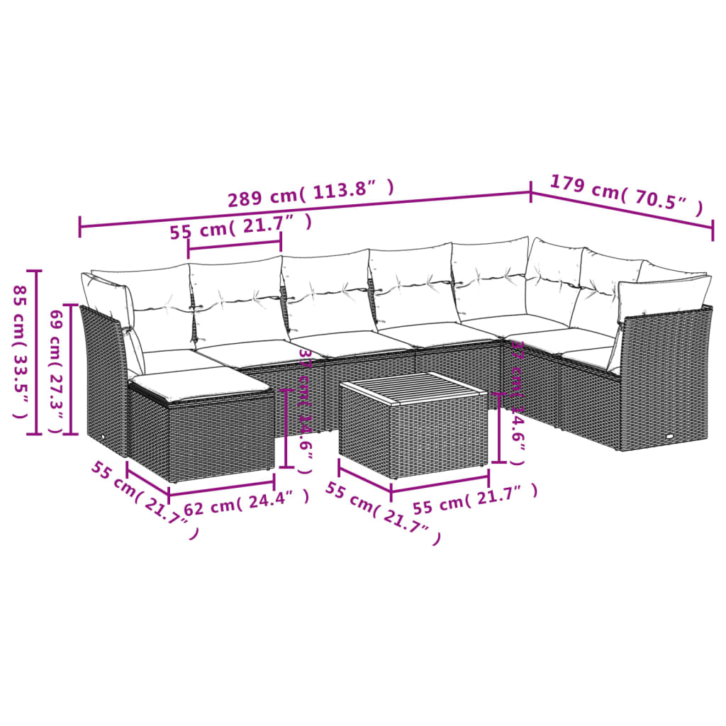 sofasæt til haven 9 dele med hynder polyrattan beige