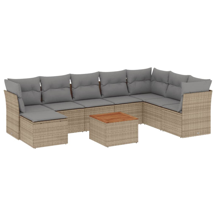 spisebordssæt til haven 9 dele med hynder polyrattan beige