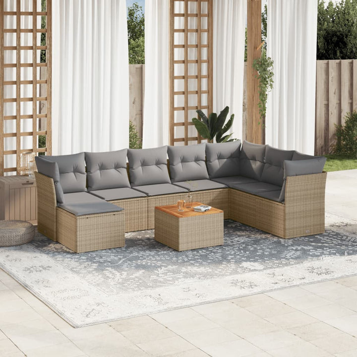 spisebordssæt til haven 9 dele med hynder polyrattan beige