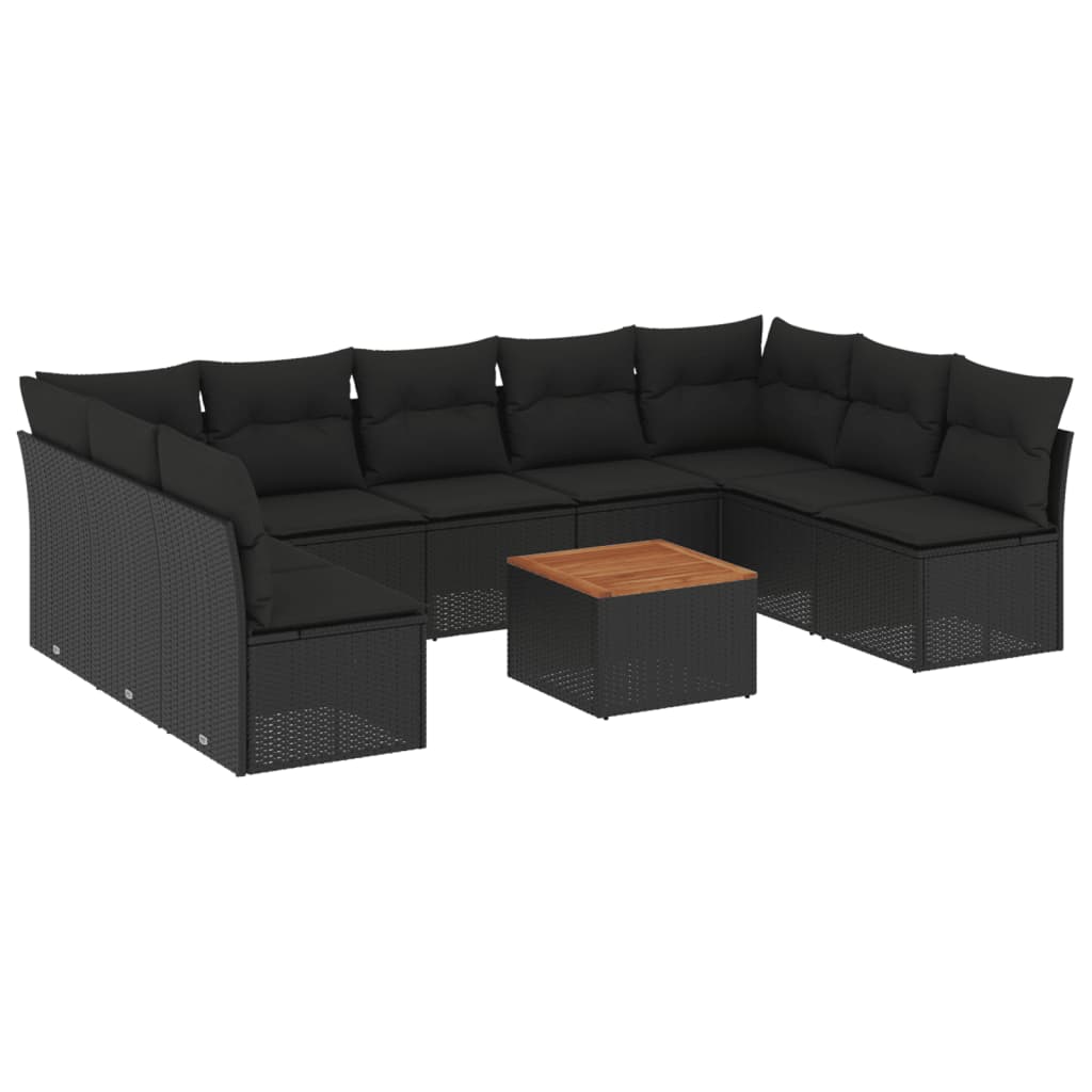 sofasæt til haven 10 dele med hynder polyrattan sort