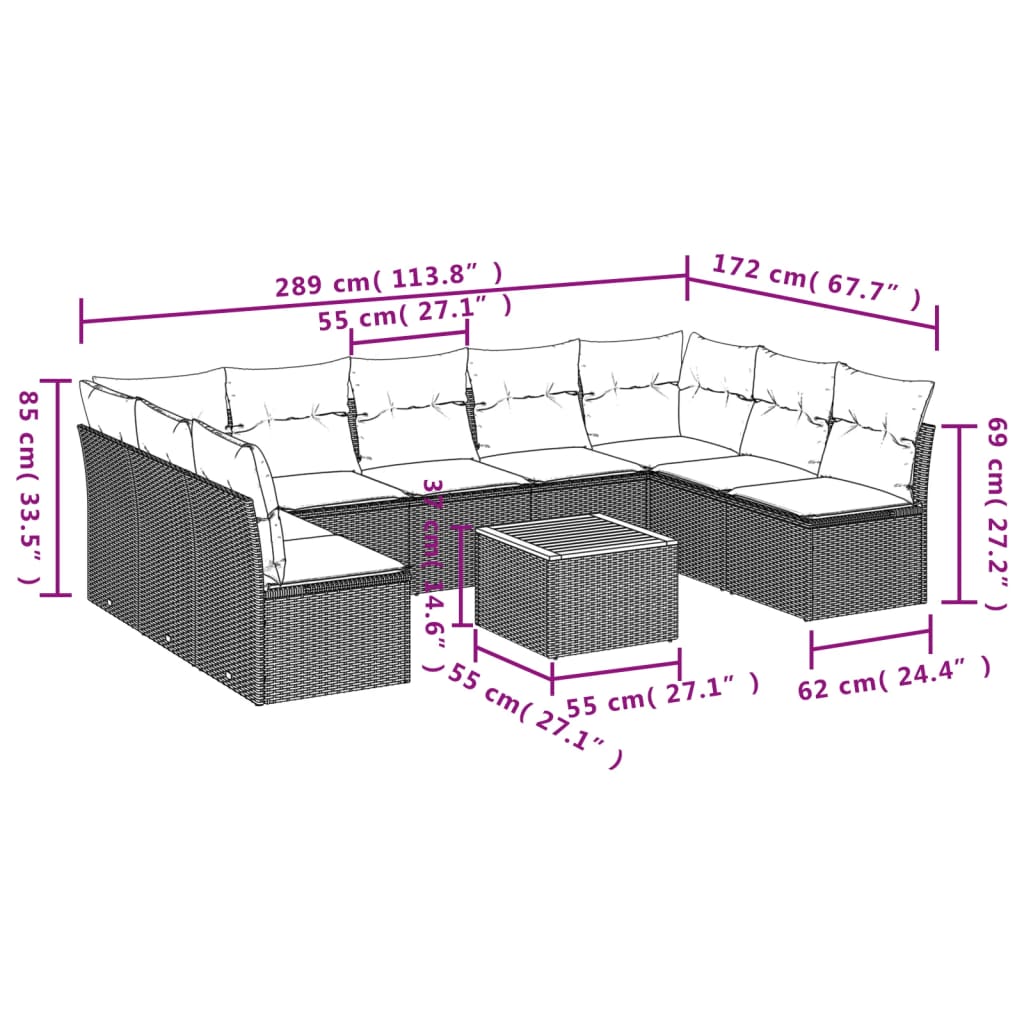 sofasæt til haven 10 dele med hynder polyrattan sort