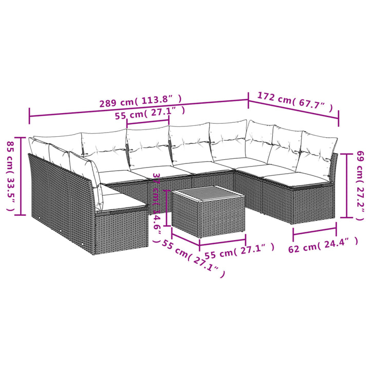 sofasæt til haven 10 dele med hynder polyrattan sort