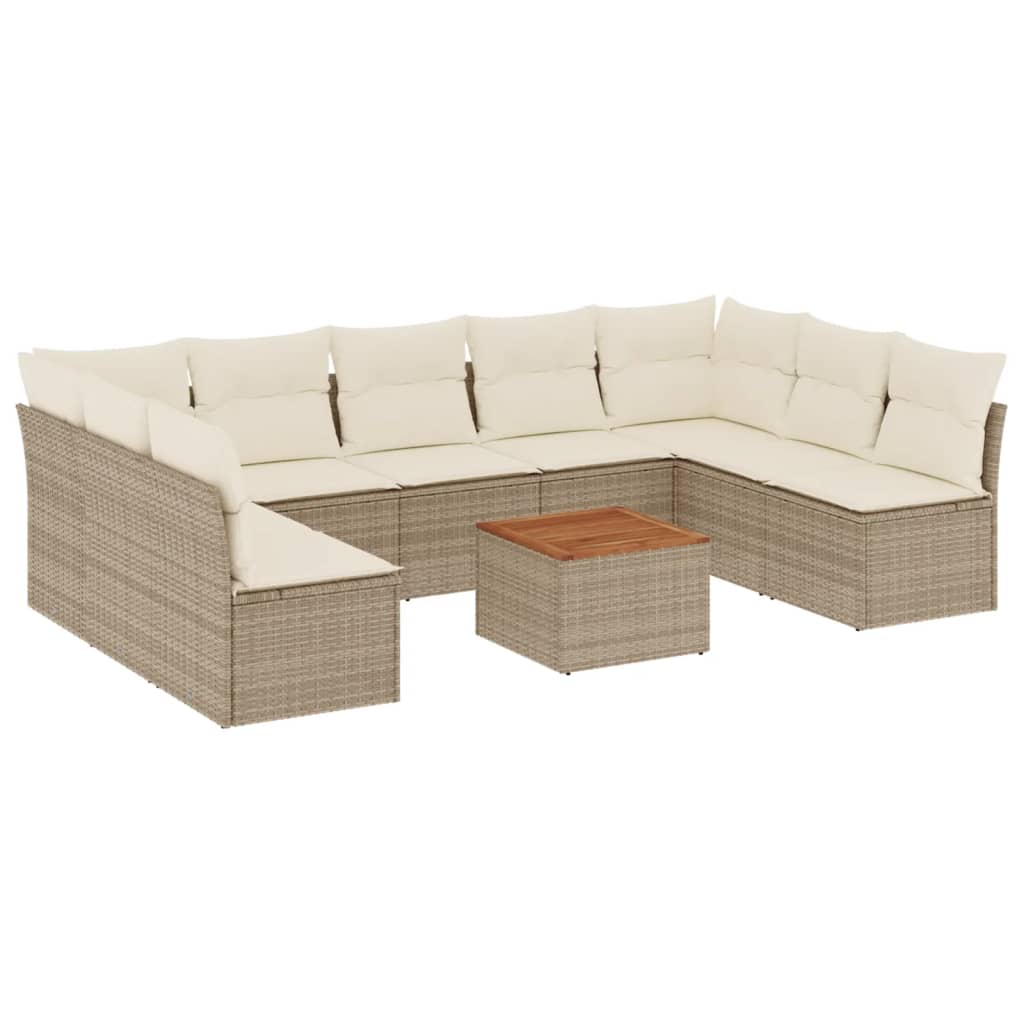 sofasæt til haven 10 dele med hynder polyrattan beige