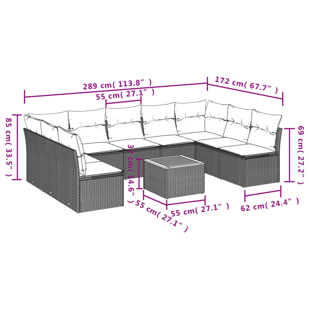 sofasæt til haven 10 dele med hynder polyrattan beige