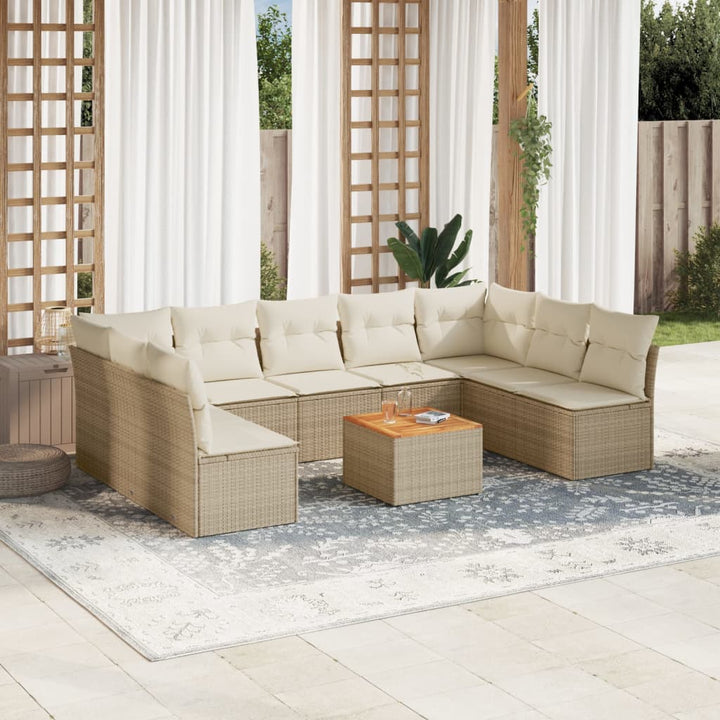 sofasæt til haven 10 dele med hynder polyrattan beige