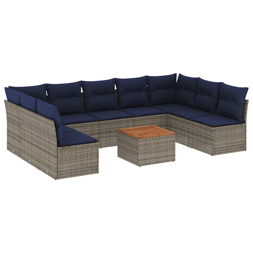 sofasæt til haven 10 dele med hynder polyrattan grå