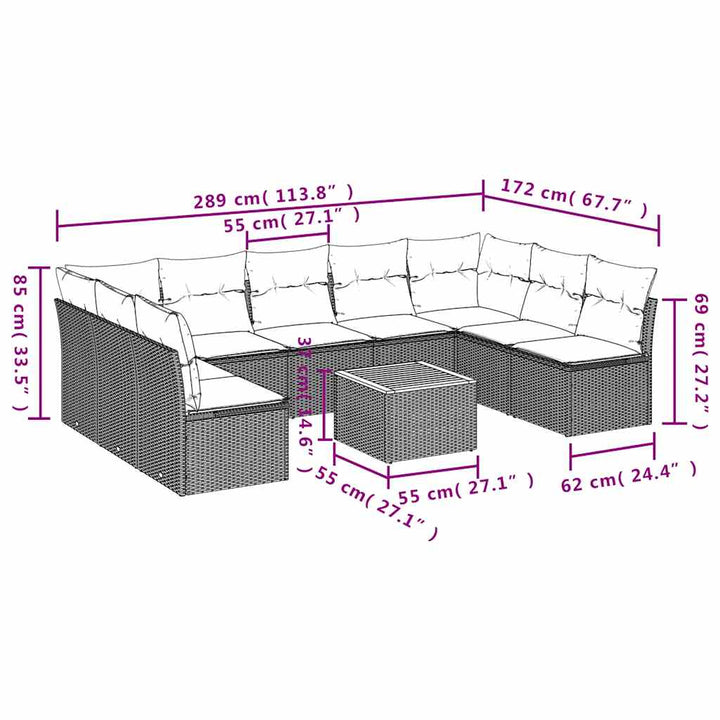 sofasæt til haven 10 dele med hynder polyrattan grå
