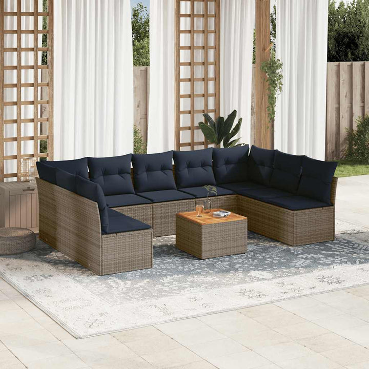 sofasæt til haven 10 dele med hynder polyrattan grå