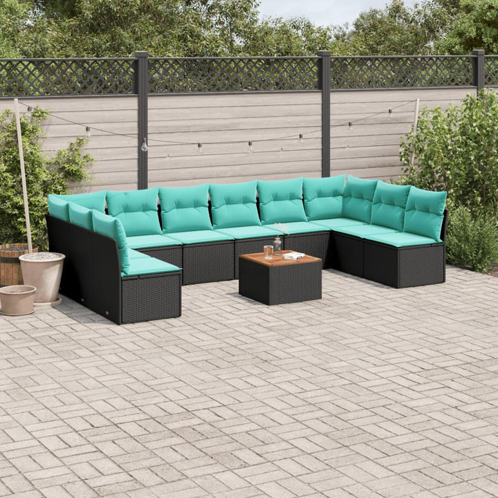 sofasæt til haven 11 dele med hynder polyrattan sort