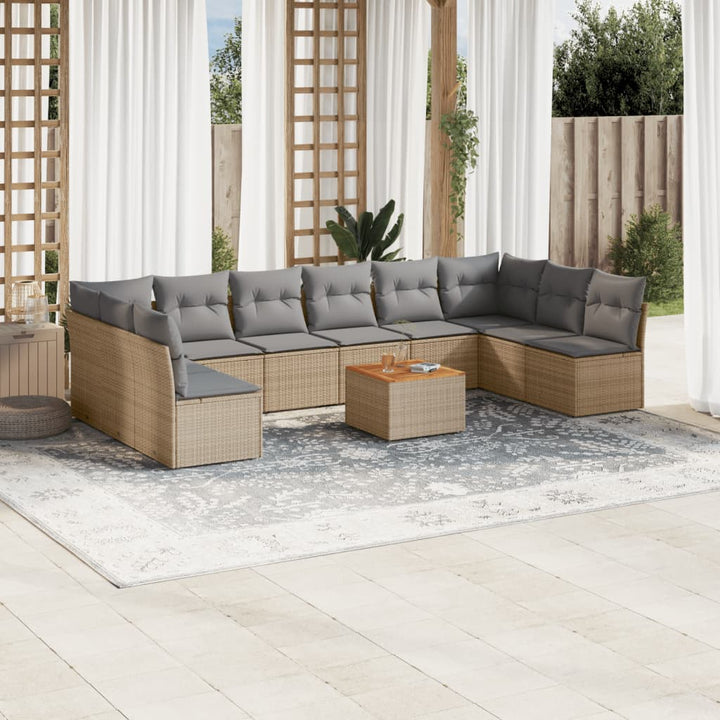havesofasæt 11 dele med hynder polyrattan beige