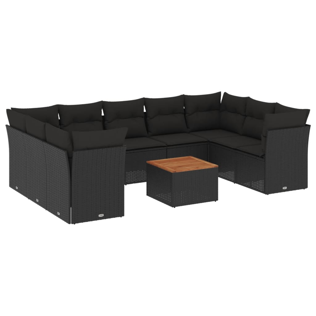 sofasæt til haven 10 dele med hynder polyrattan sort