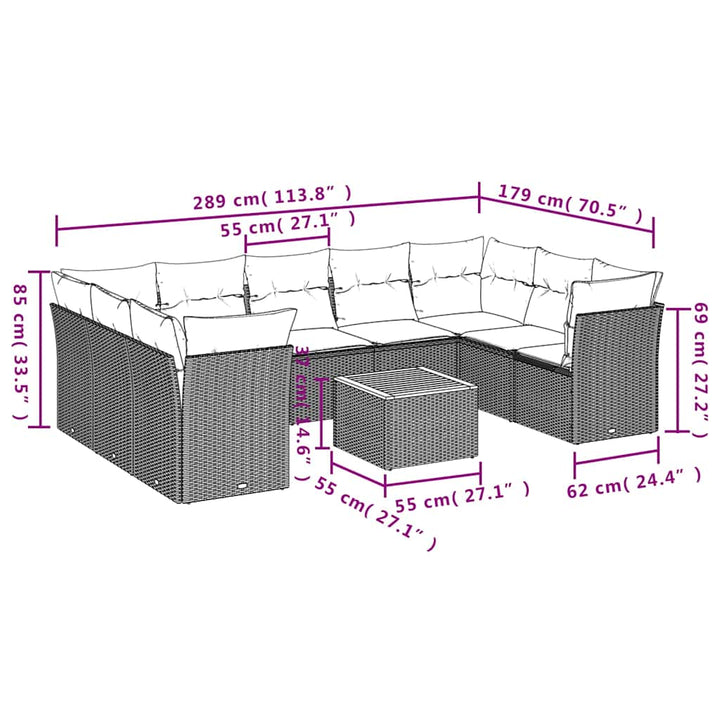sofasæt til haven 10 dele med hynder polyrattan sort