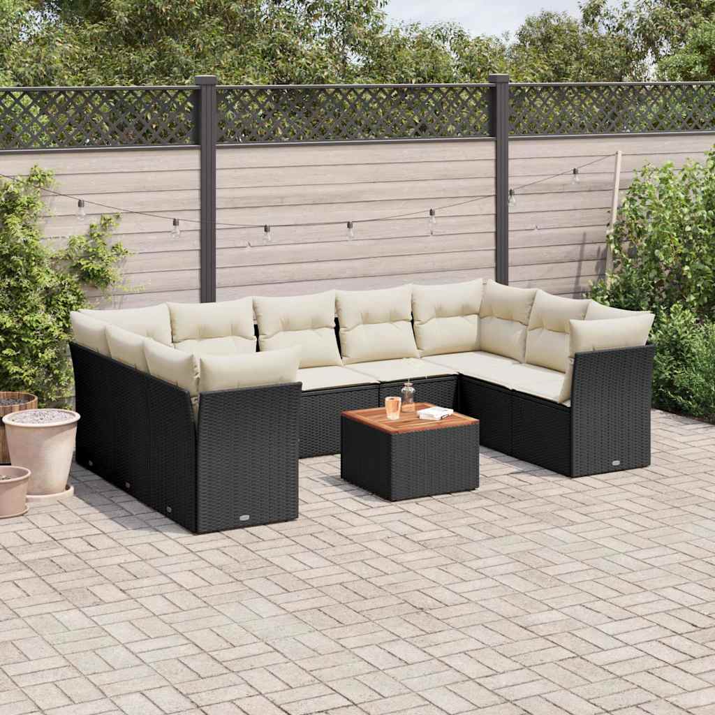 sofasæt til haven 10 dele med hynder polyrattan sort