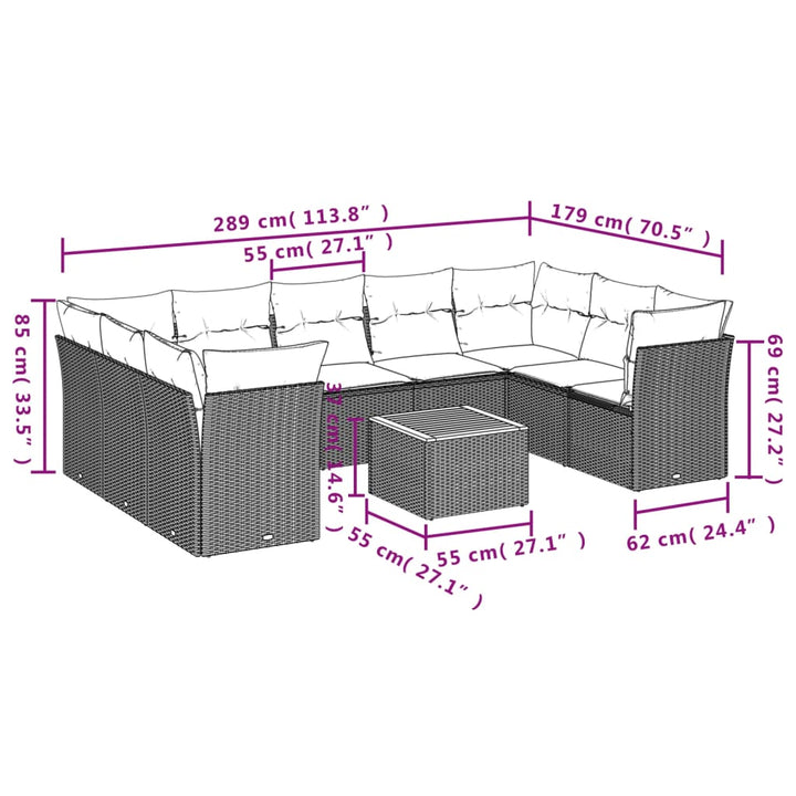 sofasæt til haven 10 dele med hynder polyrattan sort