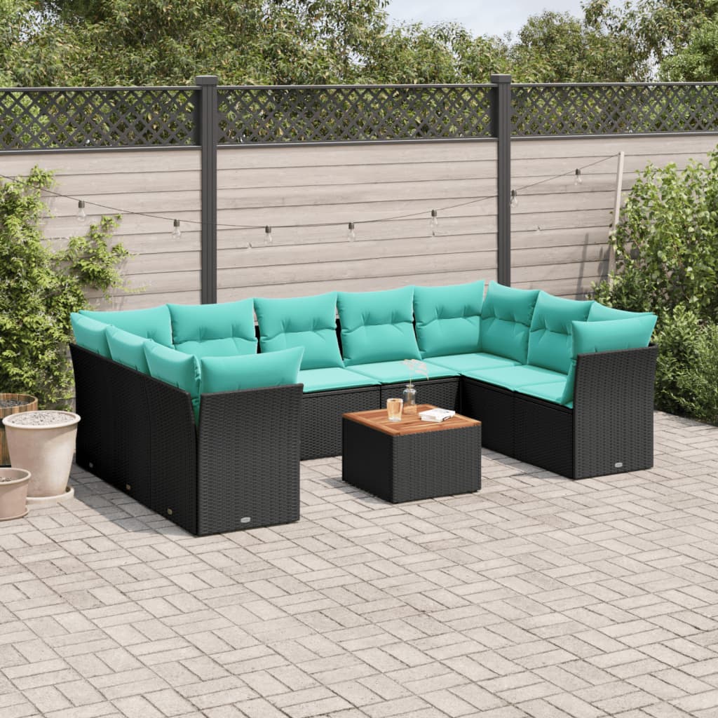 sofasæt til haven 10 dele med hynder polyrattan sort