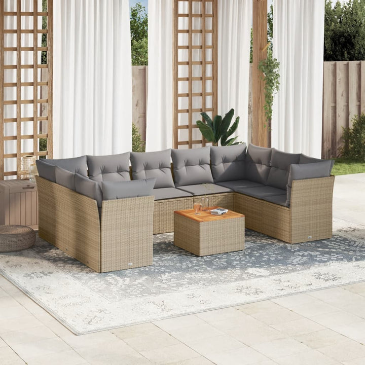 havesofasæt 10 dele med hynder polyrattan beige