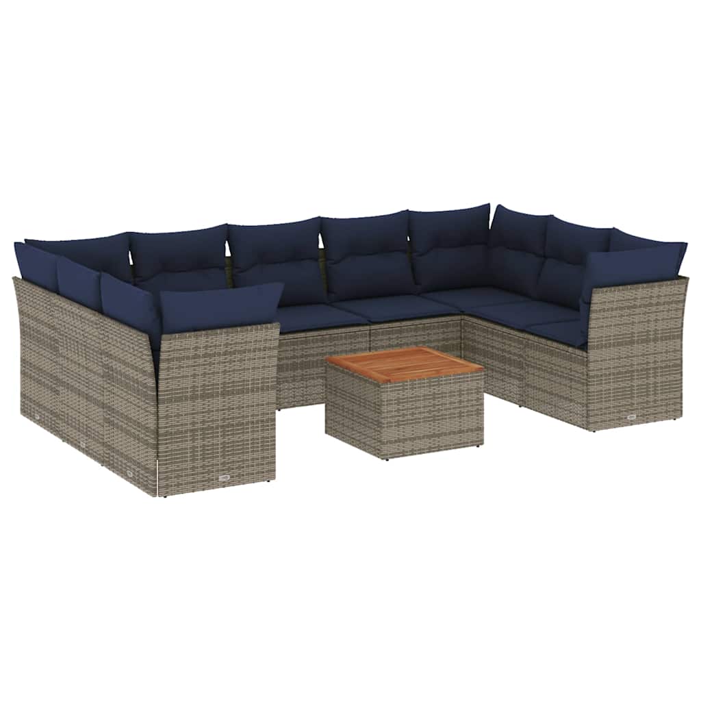 sofasæt til haven 10 dele med hynder polyrattan grå