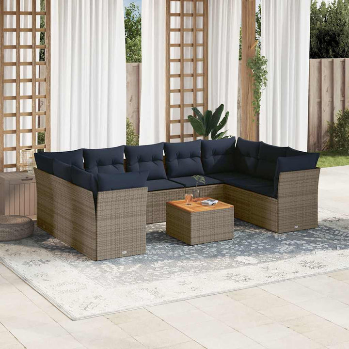 sofasæt til haven 10 dele med hynder polyrattan grå