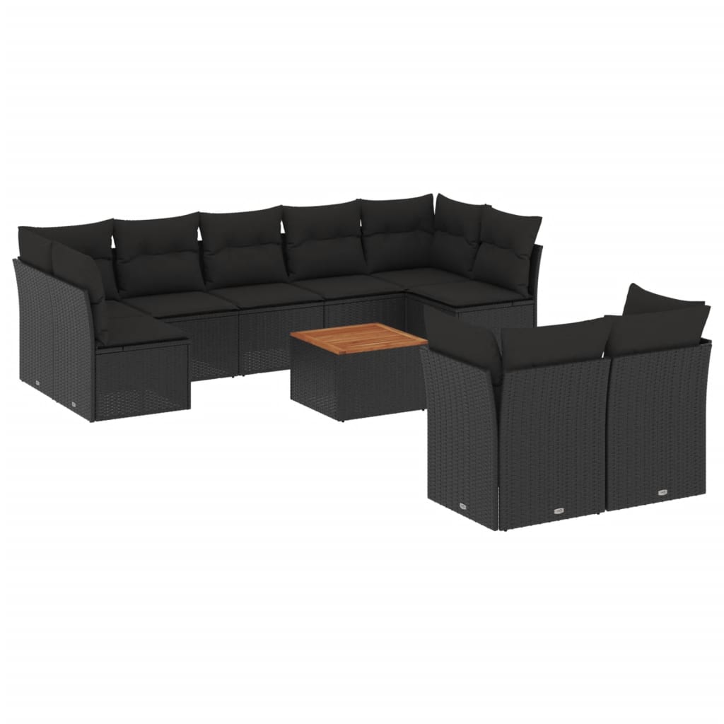 sofasæt til haven 10 dele med hynder polyrattan sort