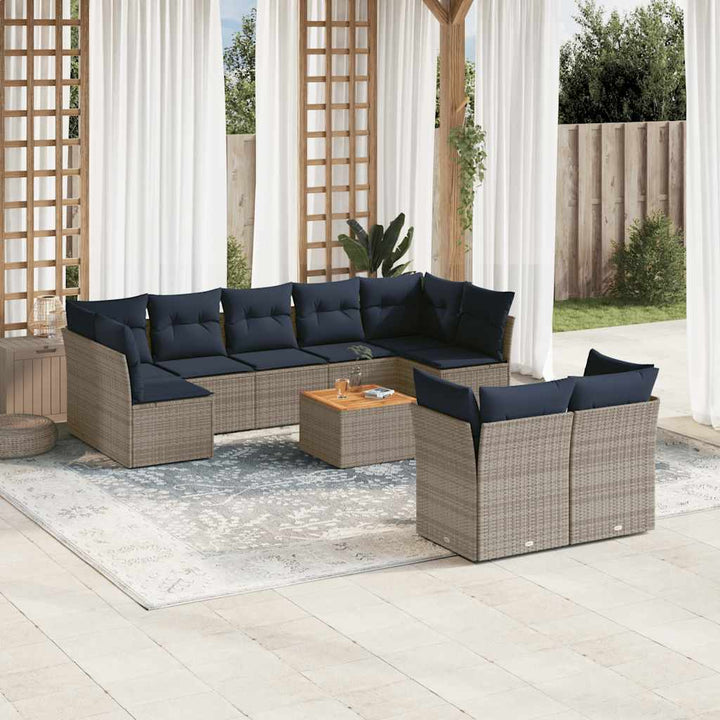 sofasæt til haven 10 dele med hynder polyrattan grå