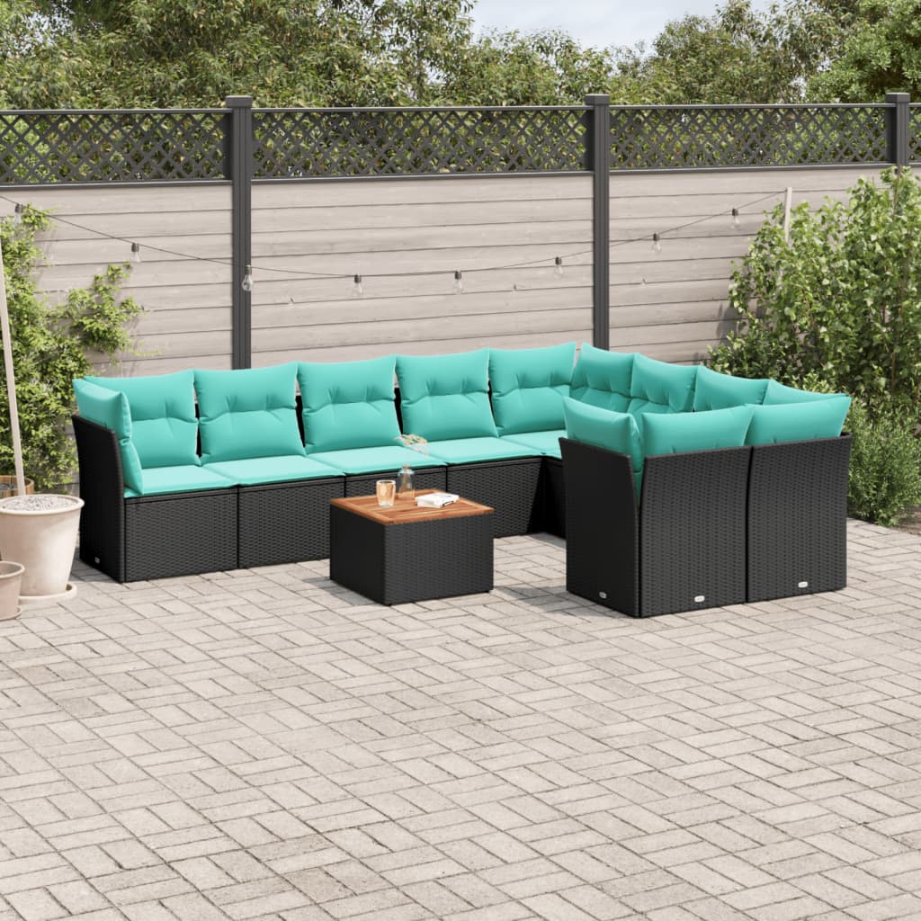 sofasæt til haven 10 dele med hynder polyrattan sort