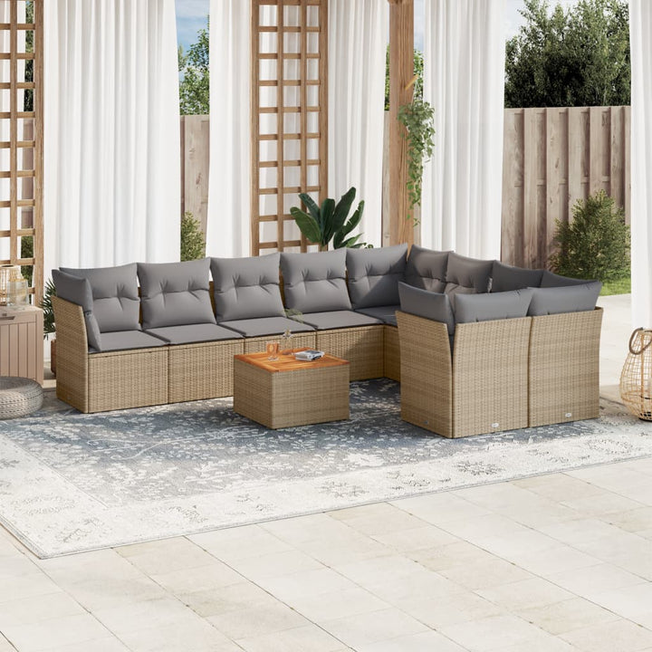 havesofasæt 10 dele med hynder polyrattan beige