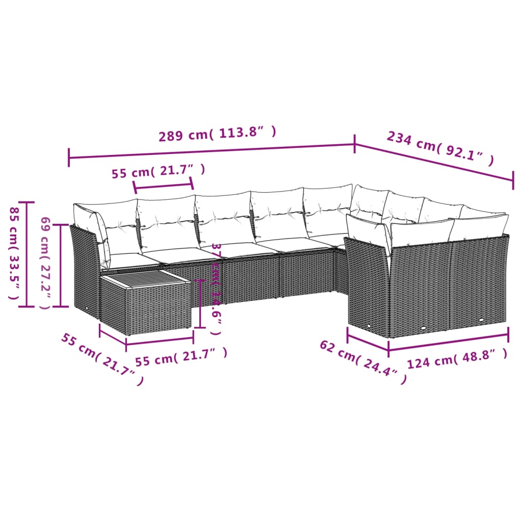 sofasæt til haven 10 dele med hynder polyrattan sort