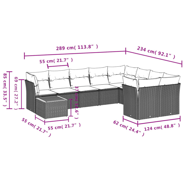 sofasæt til haven 10 dele med hynder polyrattan grå
