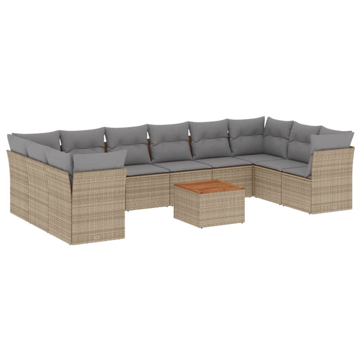 havesofasæt 11 dele med hynder polyrattan beige