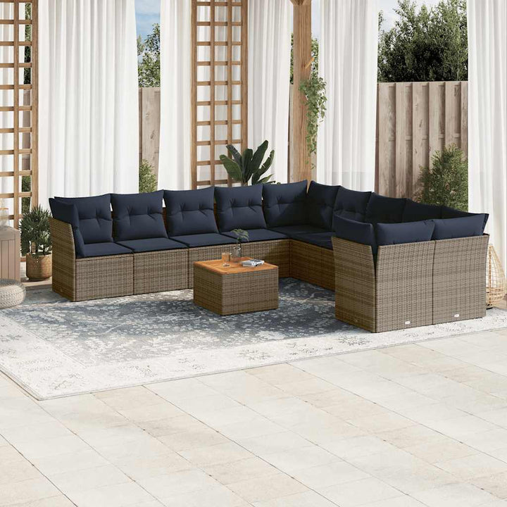 loungesæt til haven 11 dele med hynder polyrattan grå