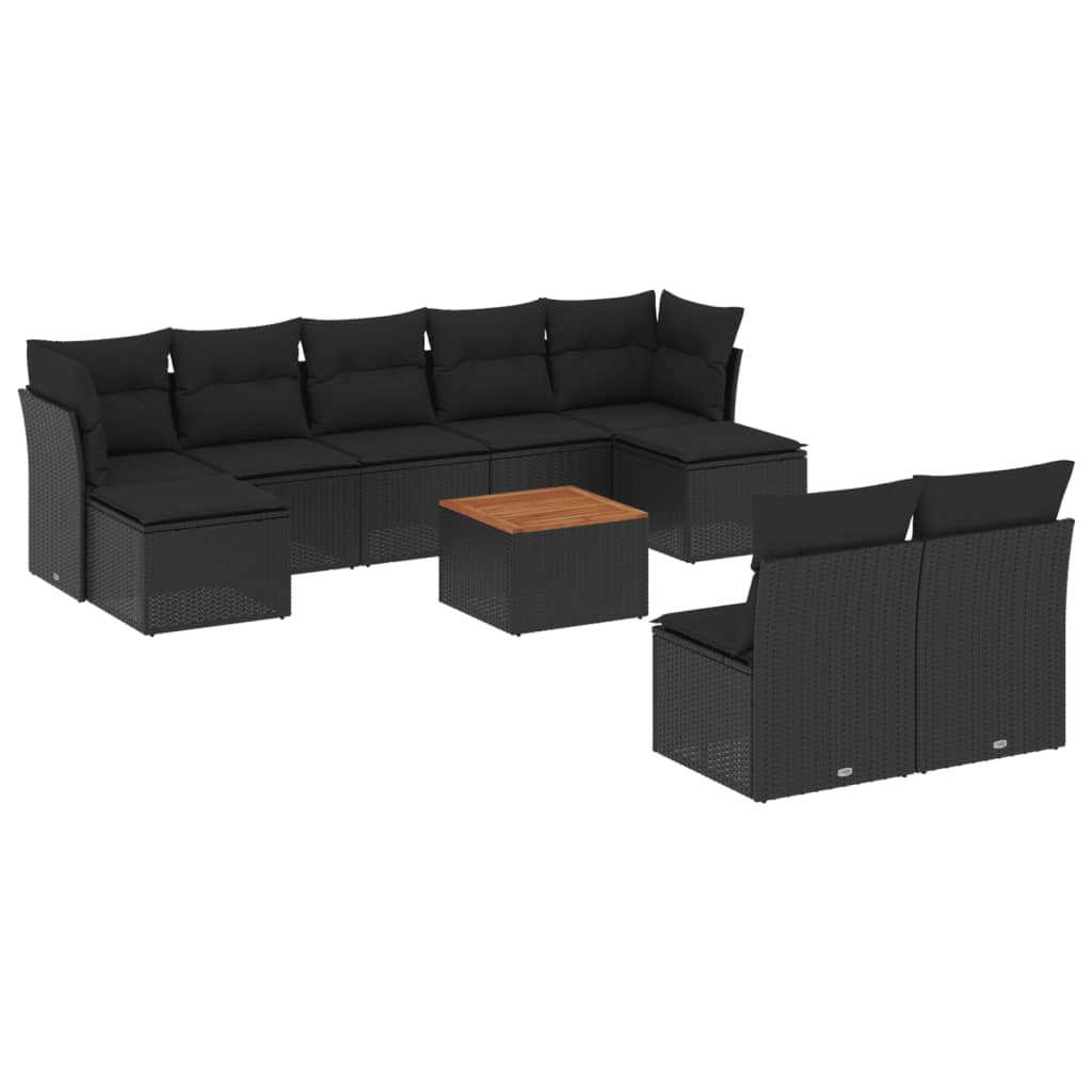 sofasæt til haven 10 dele med hynder polyrattan sort