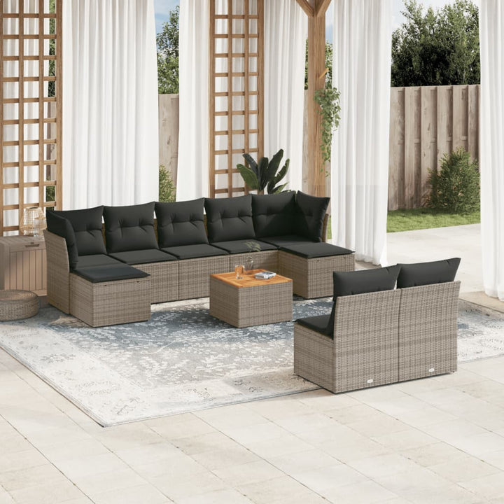 sofasæt til haven 10 dele med hynder polyrattan grå