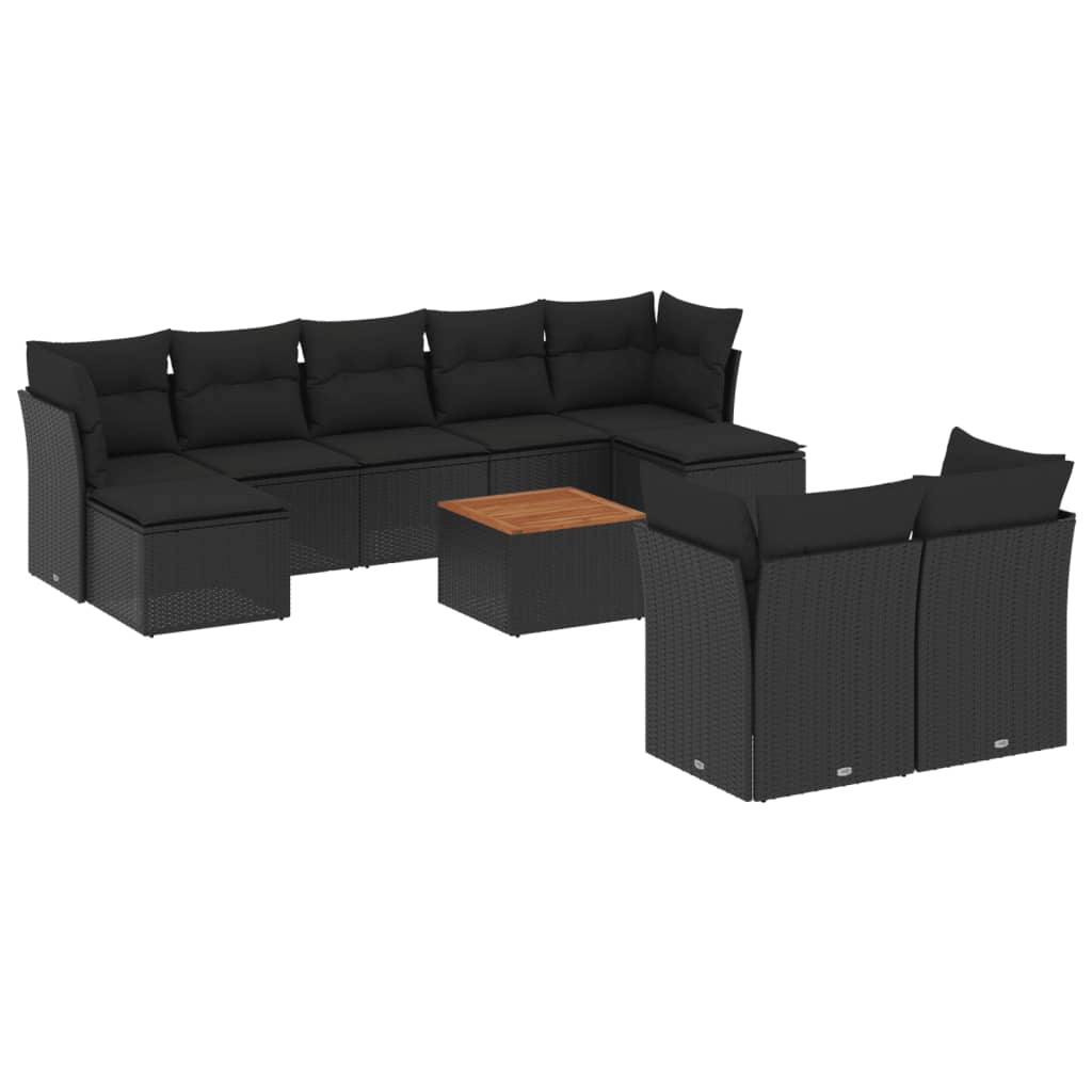 sofasæt til haven 10 dele med hynder polyrattan sort