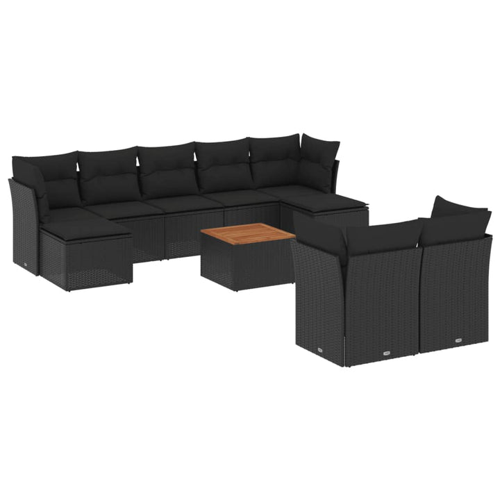 sofasæt til haven 10 dele med hynder polyrattan sort