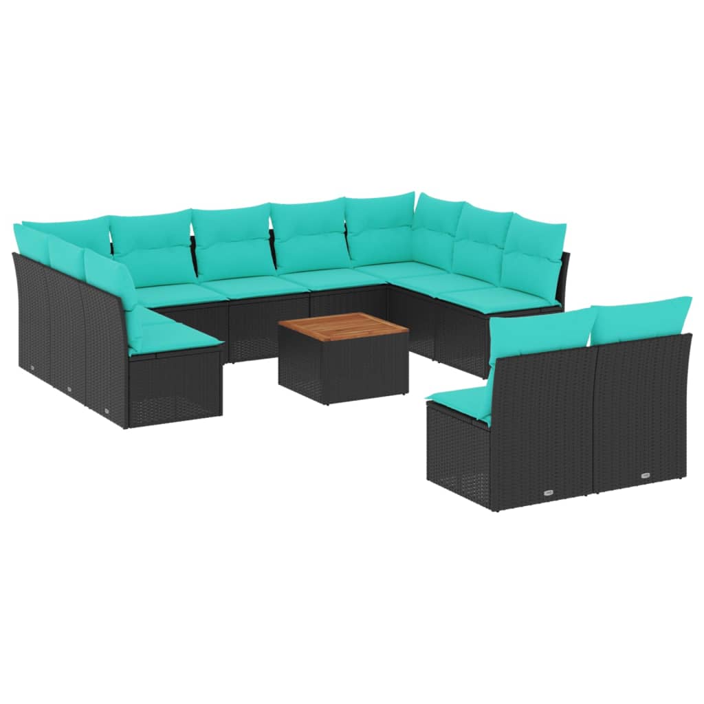 sofasæt til haven 12 dele med hynder polyrattan sort