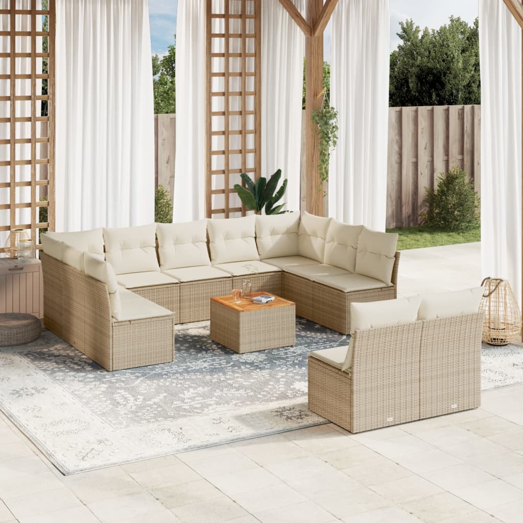 sofasæt til haven 12 dele med hynder polyrattan beige