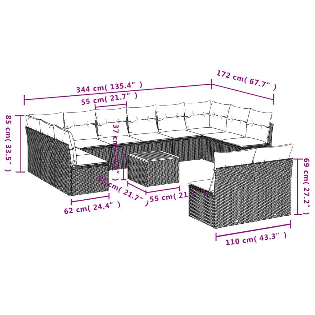 sofasæt til haven 13 dele med hynder polyrattan beige