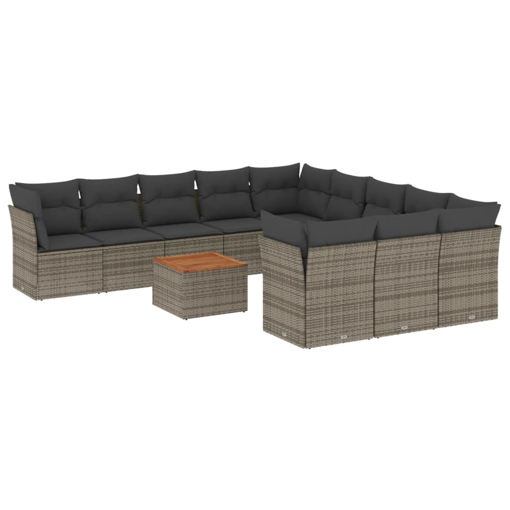sofasæt til haven 12 dele med hynder polyrattan grå
