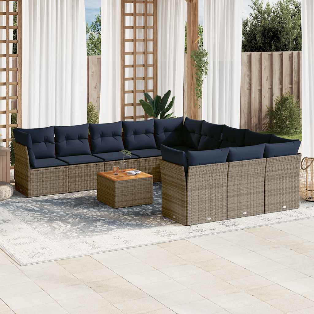 sofasæt til haven 12 dele med hynder polyrattan grå