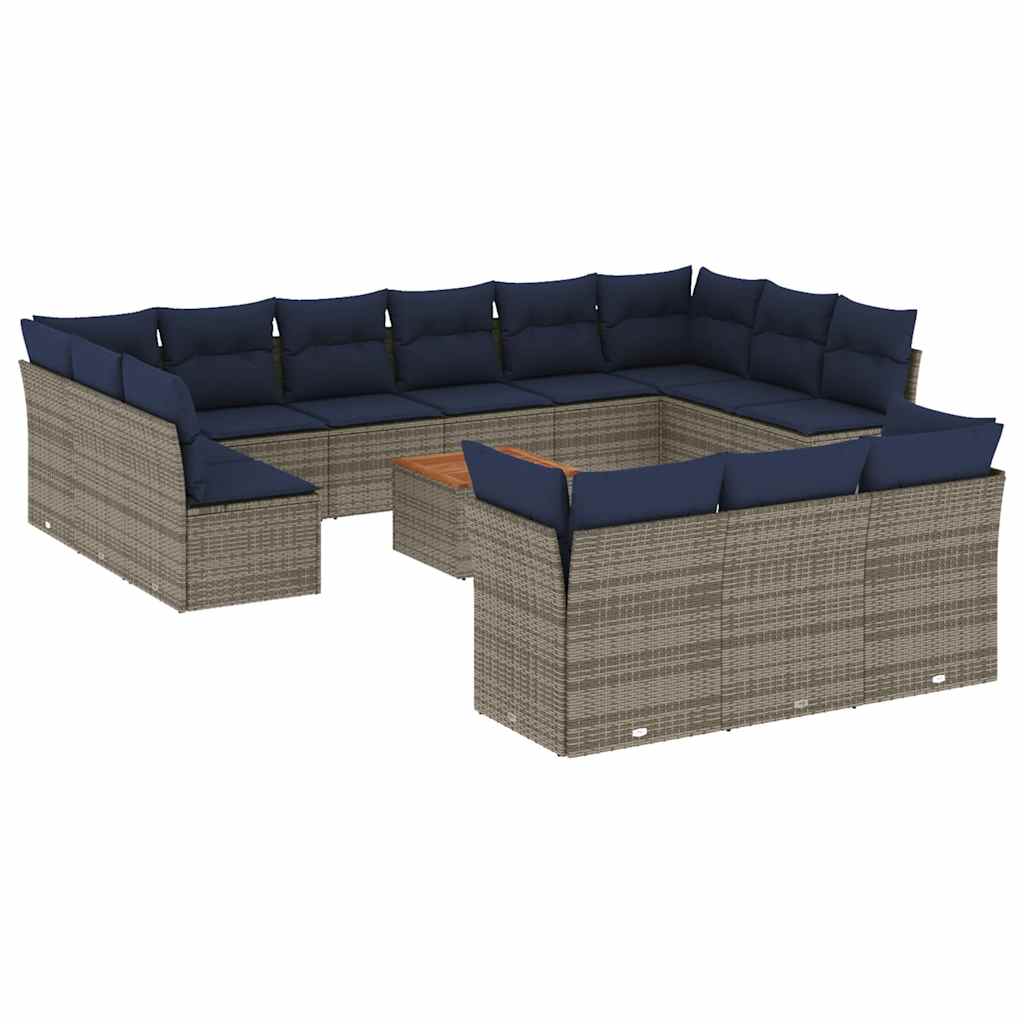 sofasæt til haven 14 dele med hynder polyrattan grå