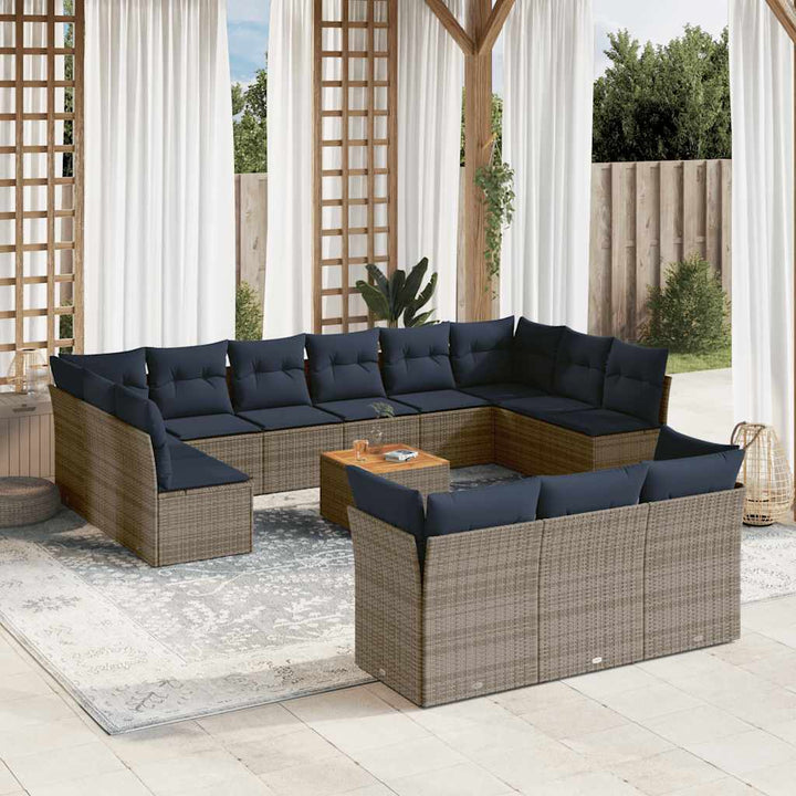 sofasæt til haven 14 dele med hynder polyrattan grå