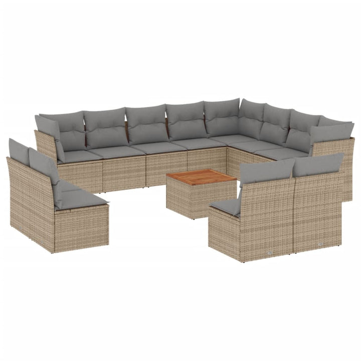 spisebordssæt til haven 13 dele med hynder polyrattan beige