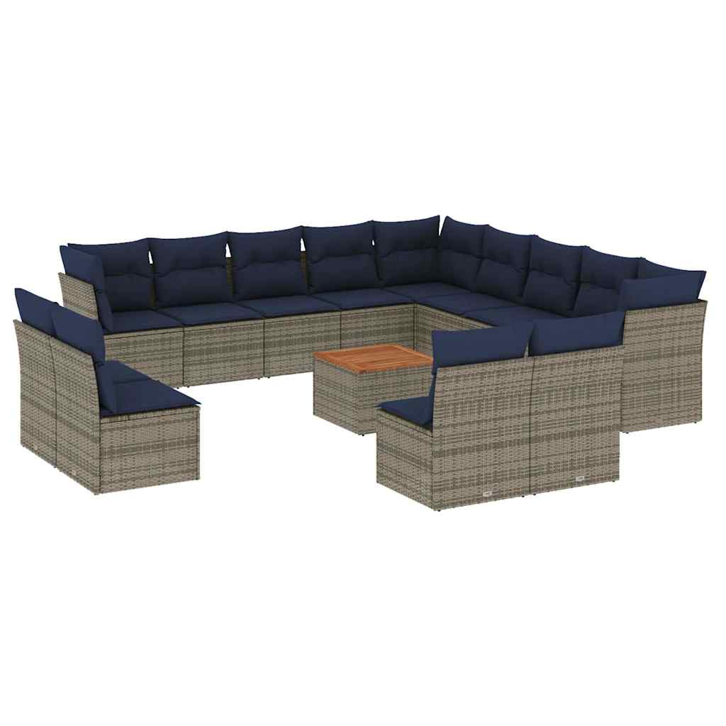 sofasæt til haven 14 dele med hynder polyrattan grå