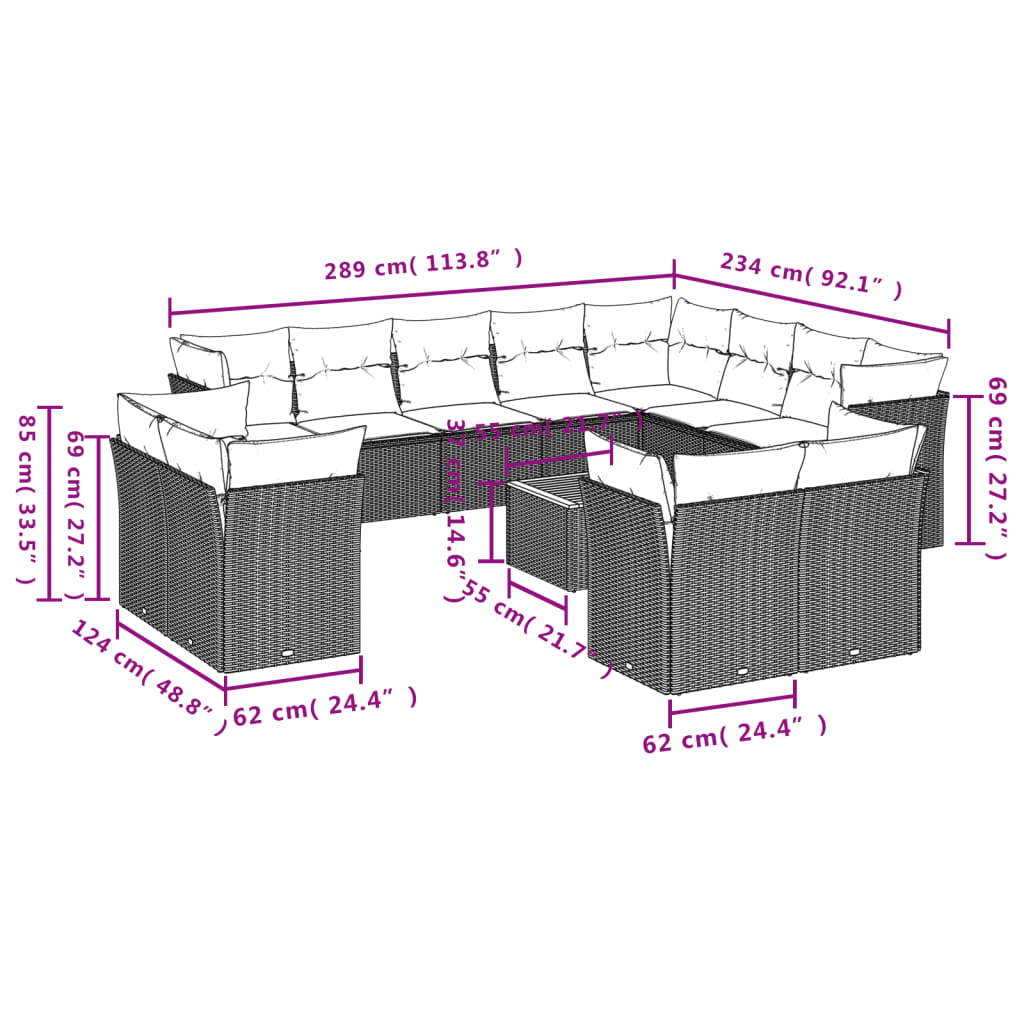sofasæt til haven 13 dele med hynder polyrattan beige