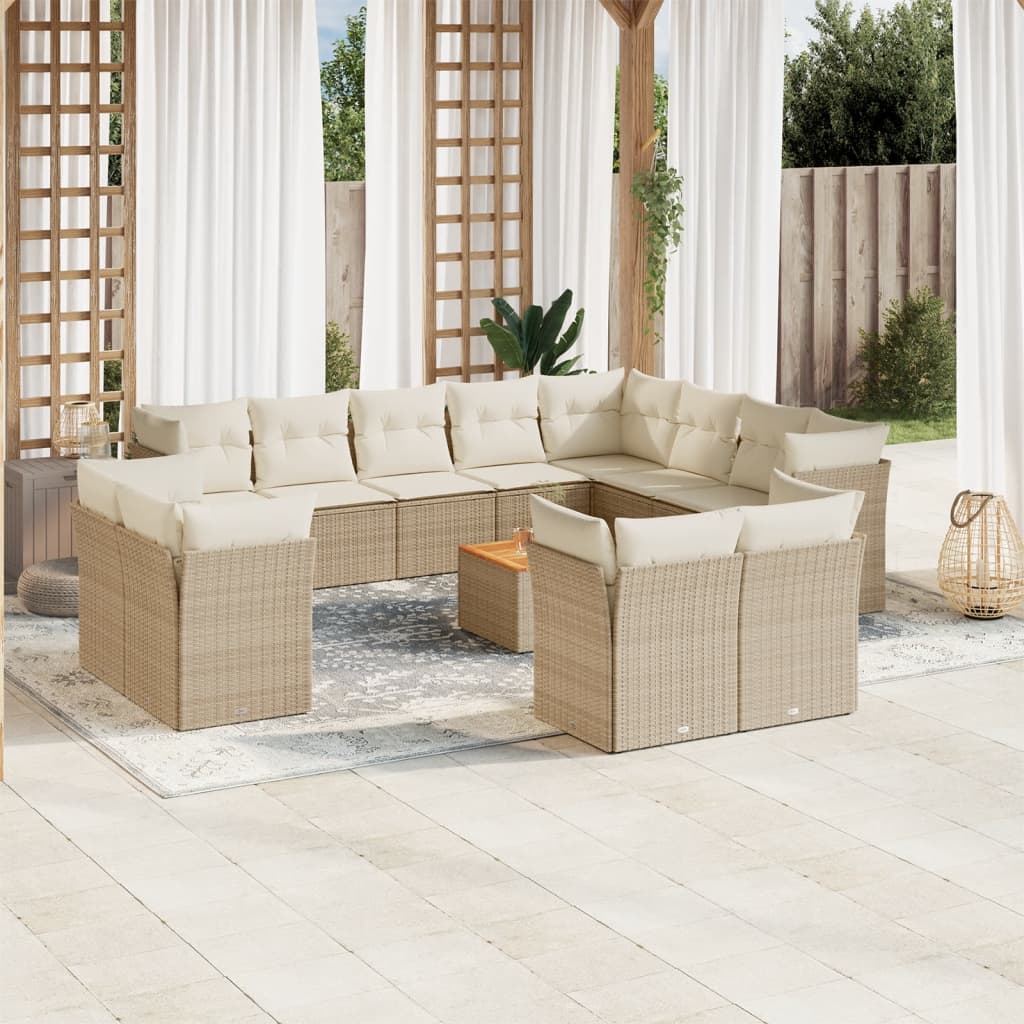 sofasæt til haven 13 dele med hynder polyrattan beige