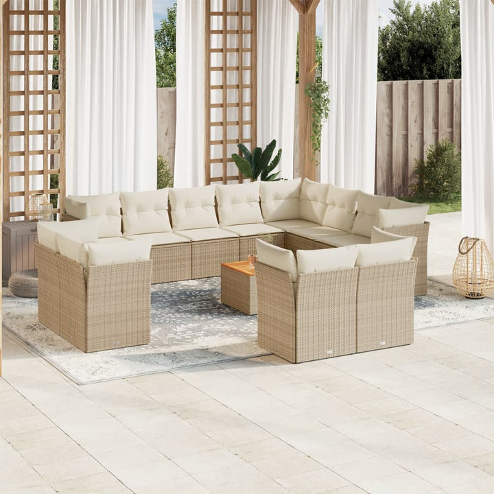 sofasæt til haven 13 dele med hynder polyrattan beige