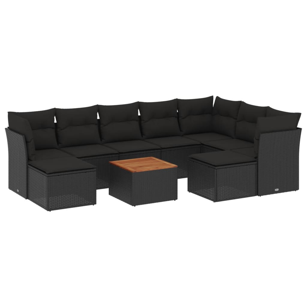 sofasæt til haven 10 dele med hynder polyrattan sort