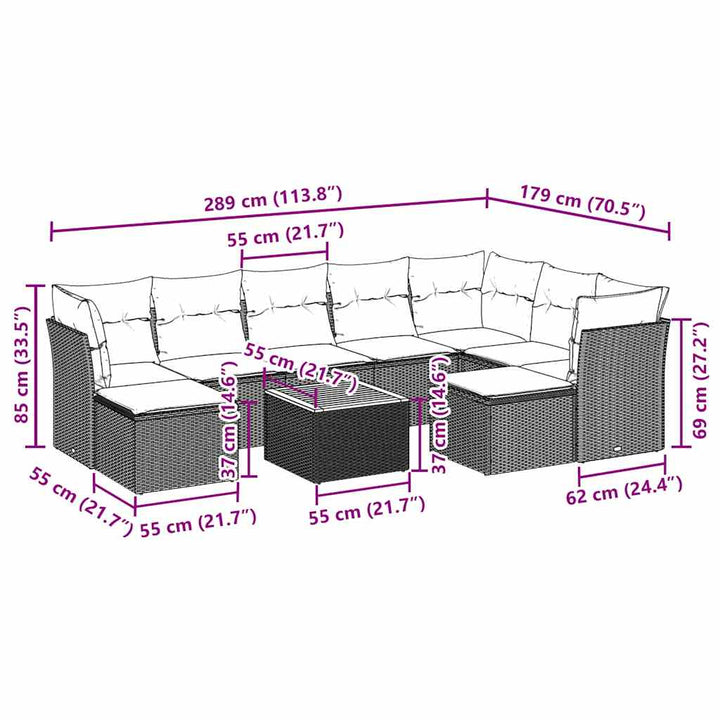 sofasæt til haven 10 dele med hynder polyrattan sort
