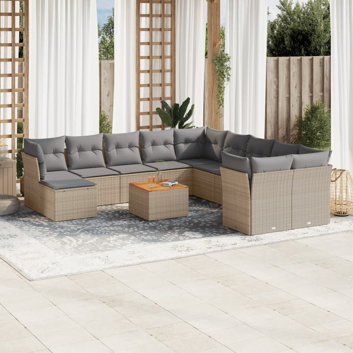 havesofasæt 12 dele med hynder polyrattan beige